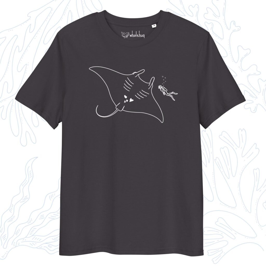 minimalist organic manta ray t-shirt anthracite black whalehug