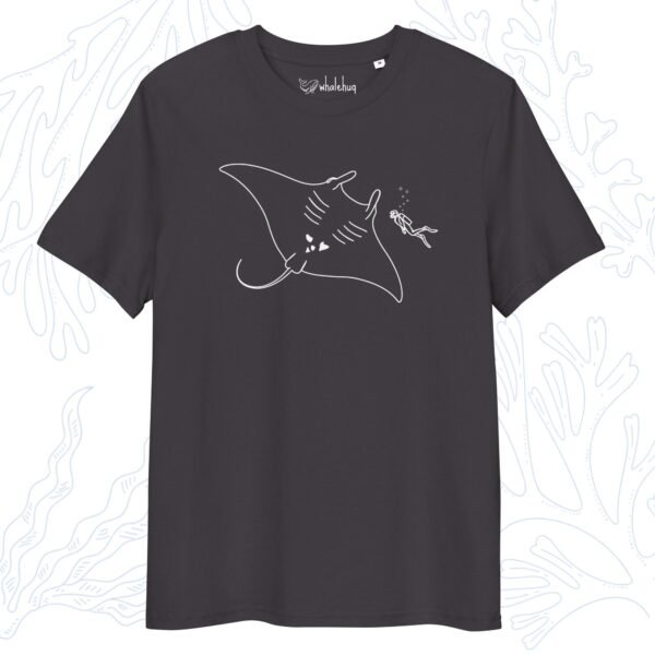 minimalist organic manta ray t-shirt anthracite black whalehug