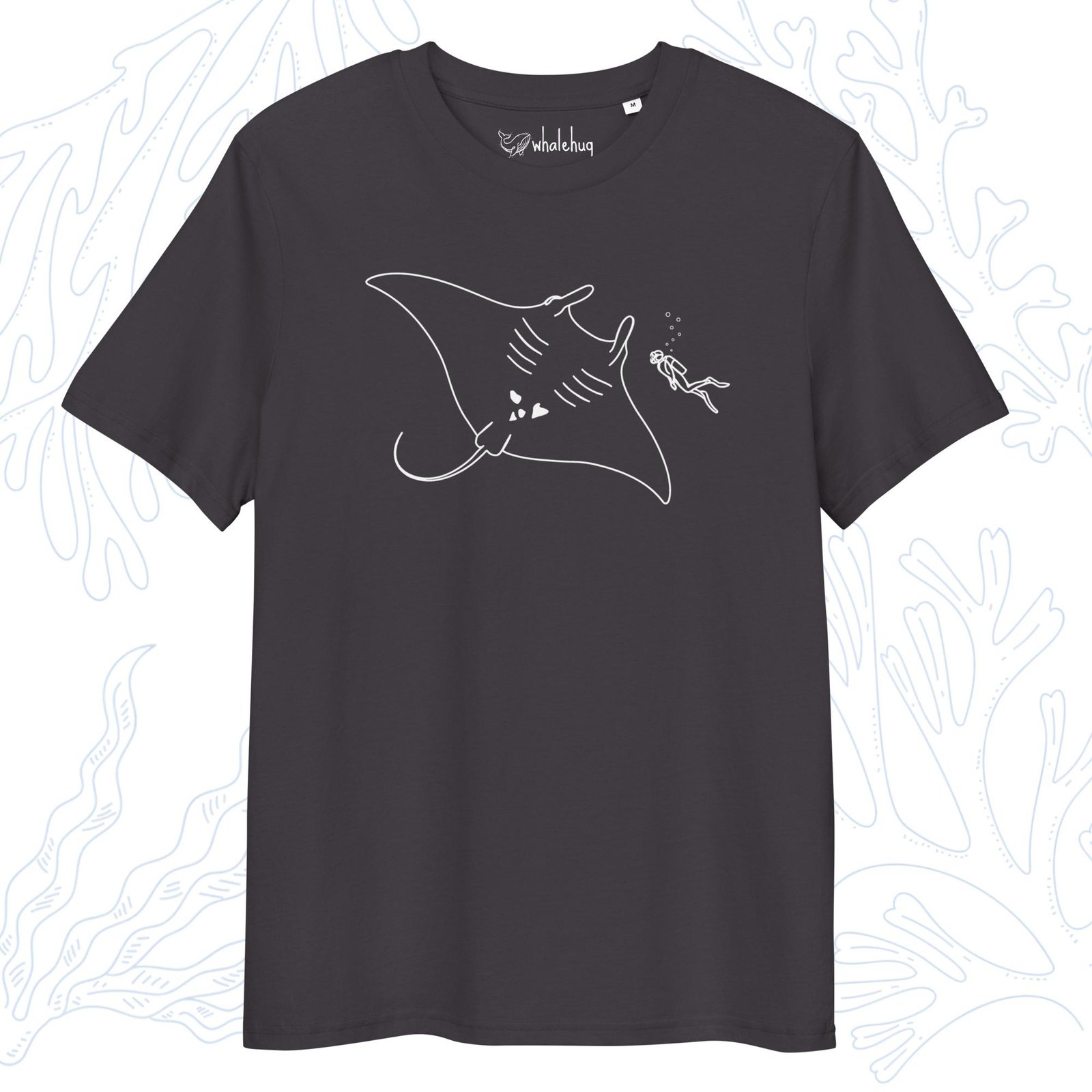 minimalist organic manta ray t-shirt anthracite black whalehug