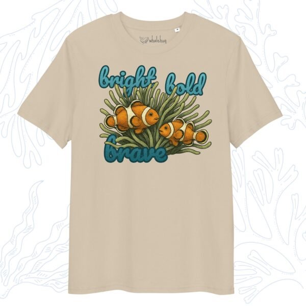 bright bold brave organic clownfish t-shirt desert dust beige whalehug