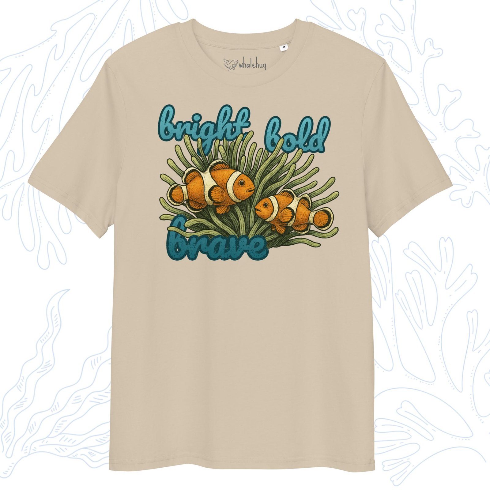 bright bold brave organic clownfish t-shirt desert dust beige whalehug