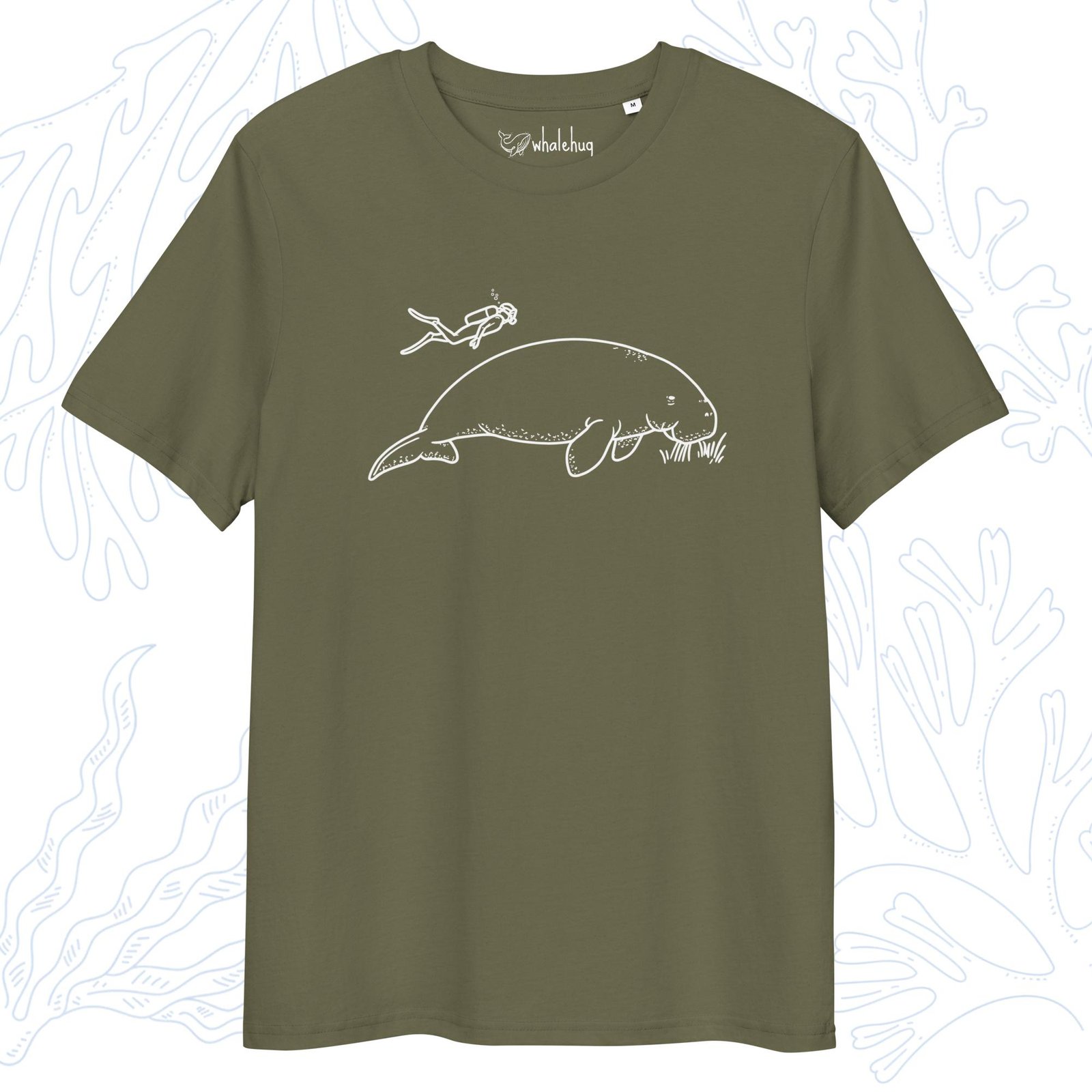 minimalist organic dugong t-shirt khaki whalehug