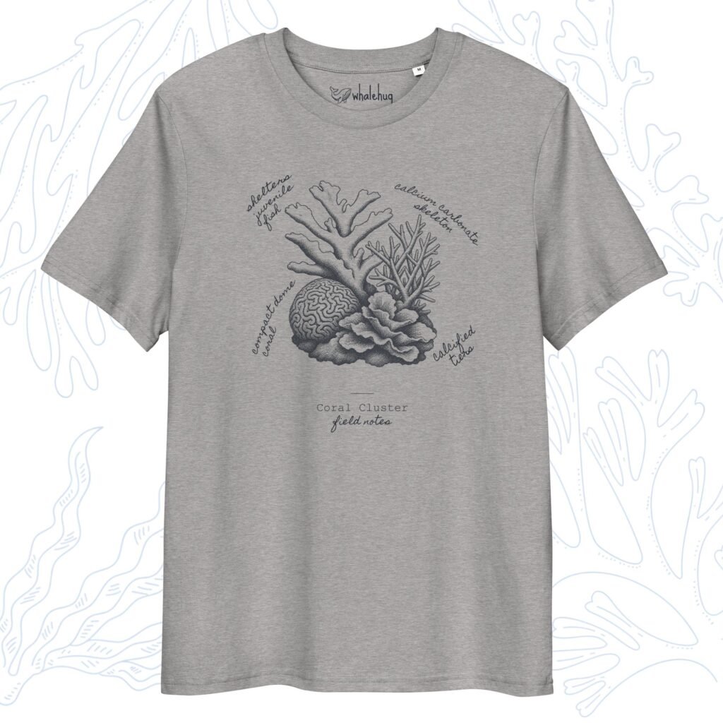coral reef t-shirt coral cluster field notes sketch heather grey whalehug