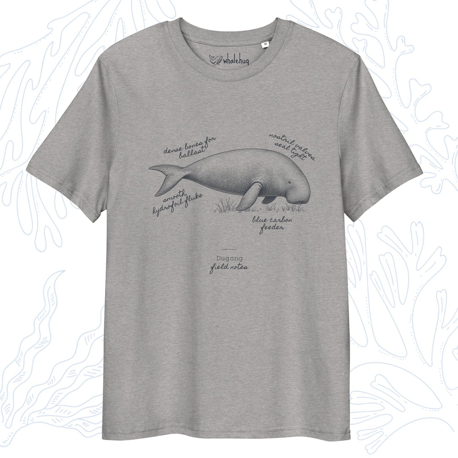 dugong field notes t-shirt heather grey organic cotton whalehug