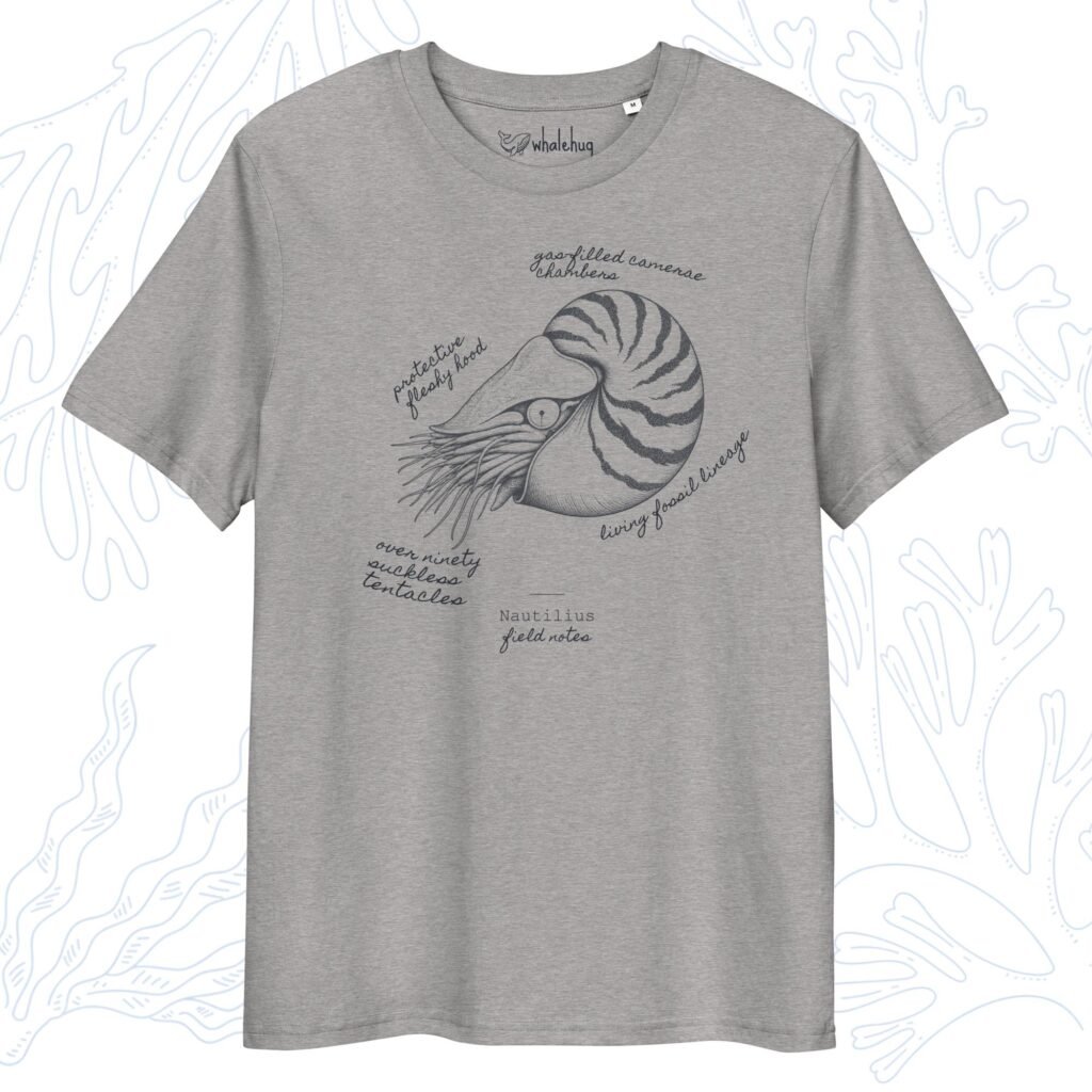 nautilus field notes t-shirt heather grey organic cotton whalehug