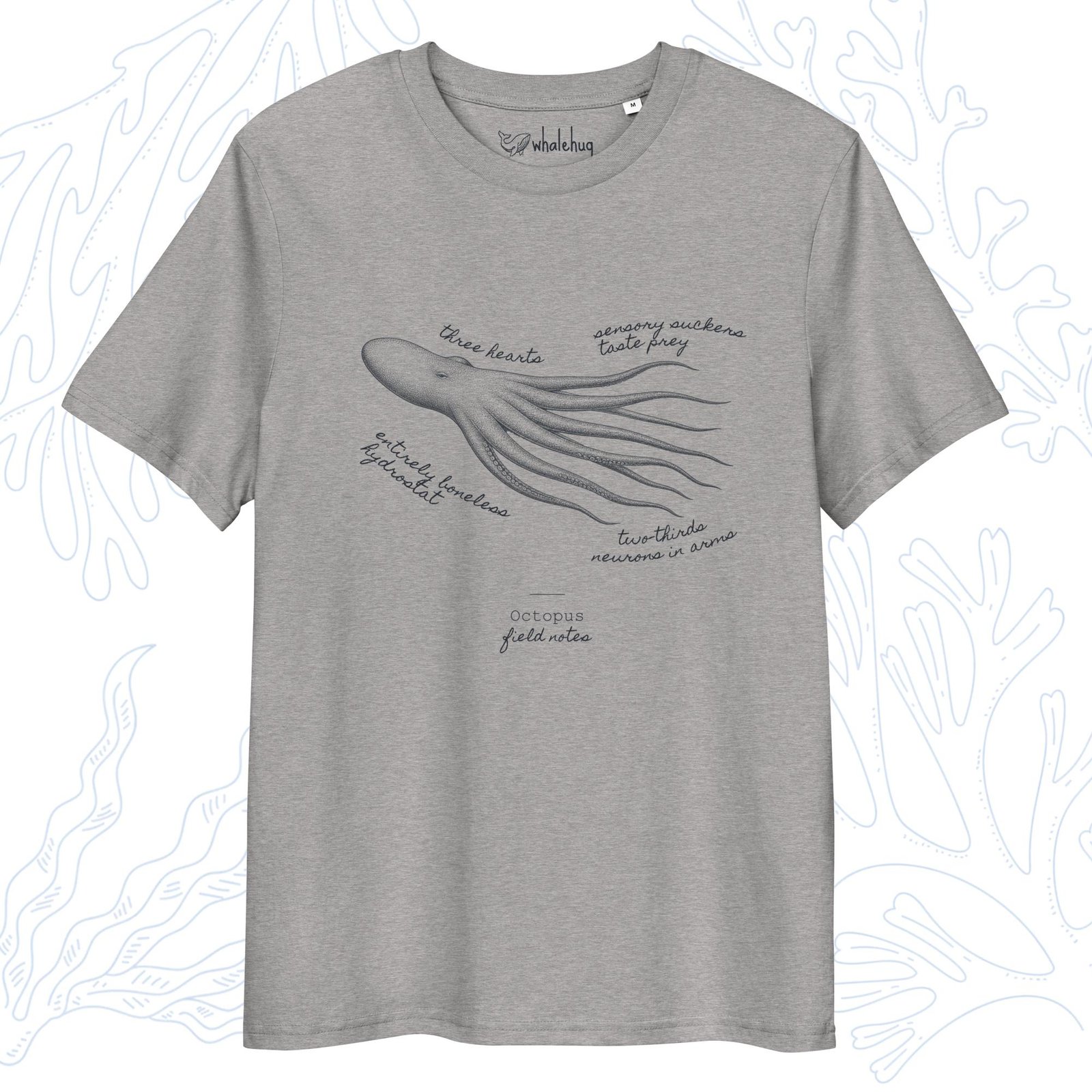 octopus field notes t-shirt heather grey organic cotton whalehug