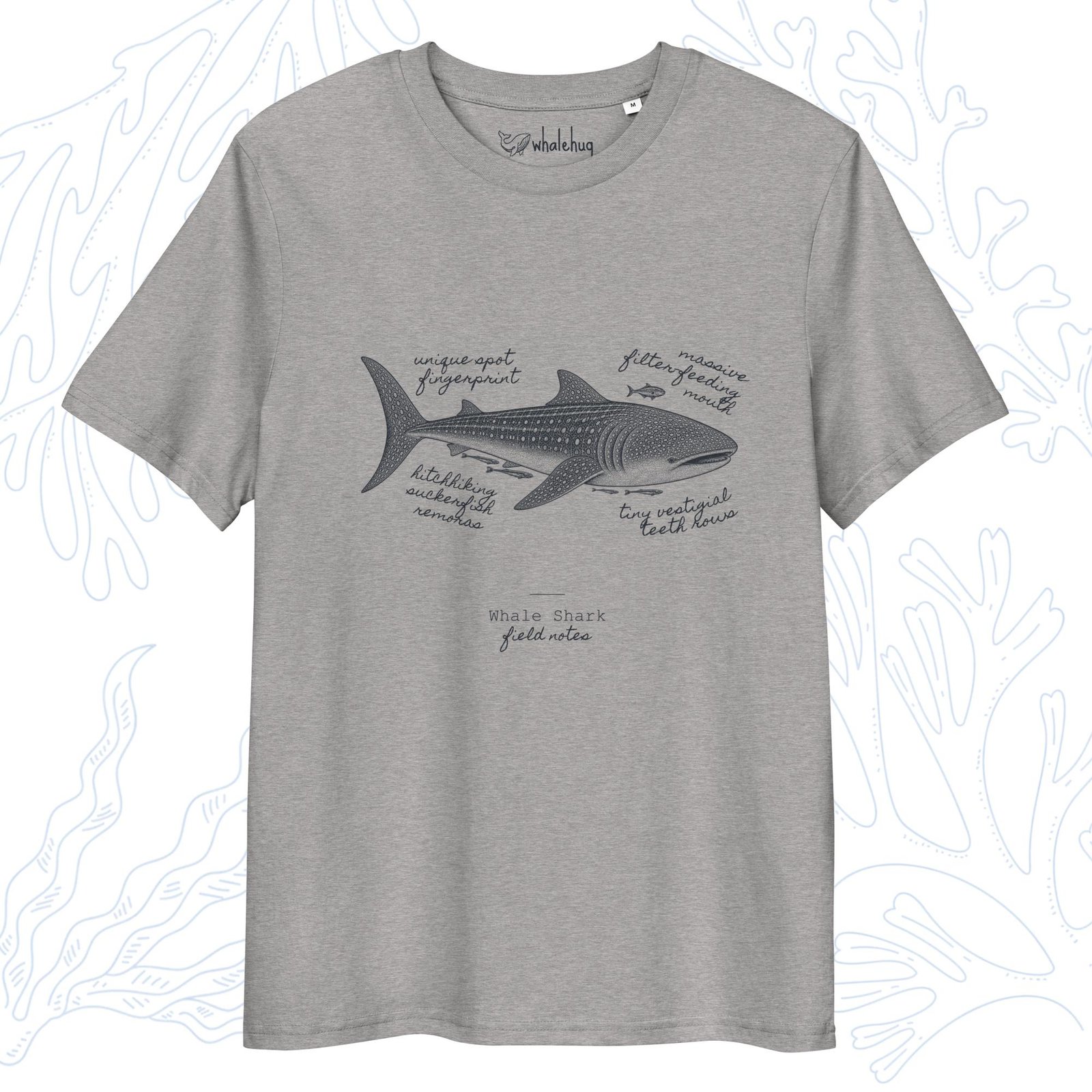 whale shark field notes t-shirt heather grey organic cotton whalehug