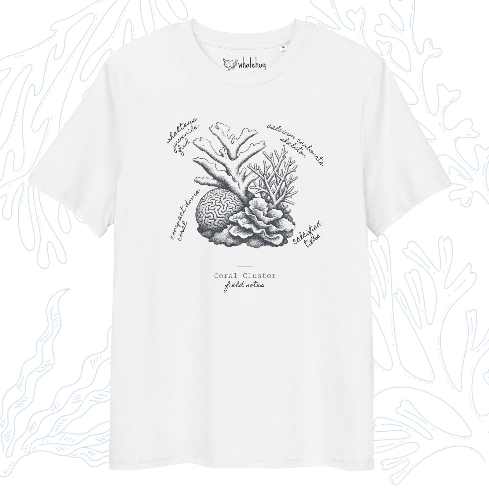 coral reef t-shirt coral cluster field notes sketch white whalehug