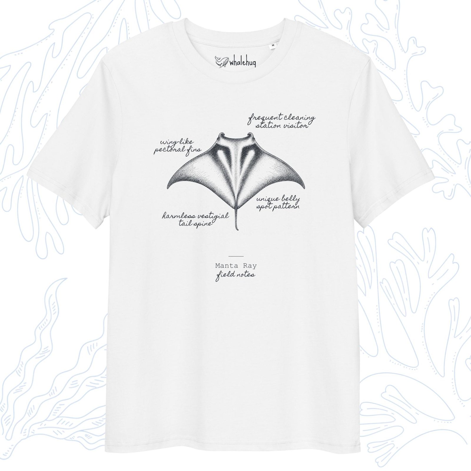 manta ray field notes t-shirt white organic cotton whalehug