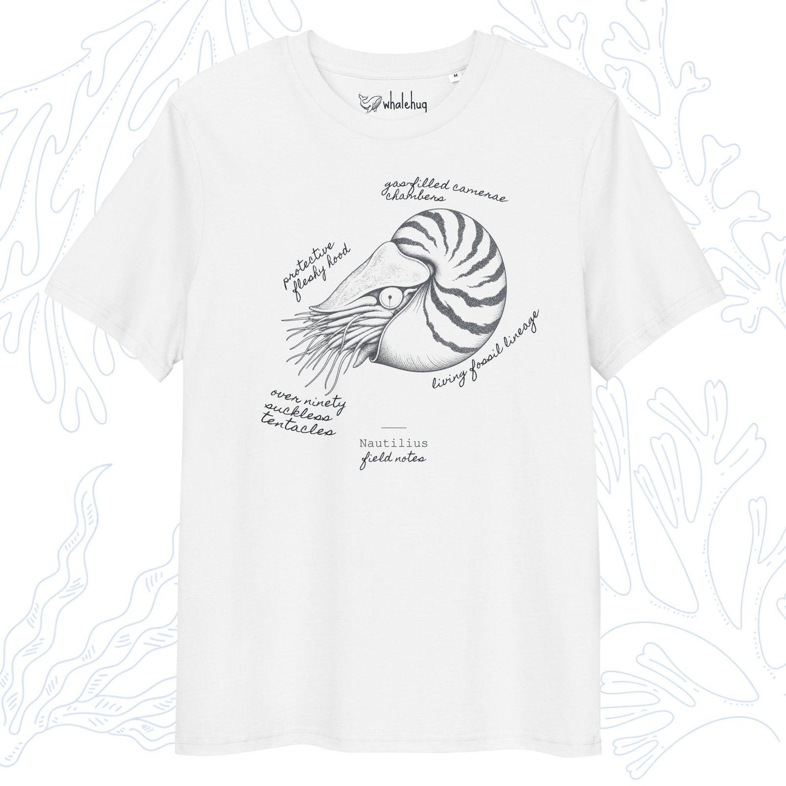 nautilus field notes t-shirt white organic cotton whalehug