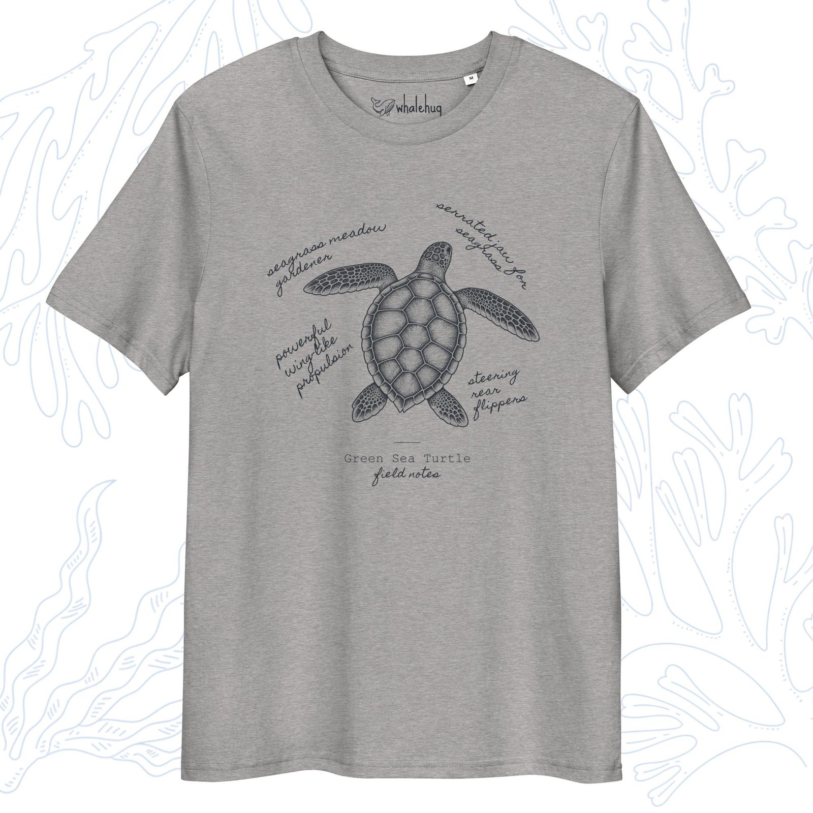 green sea turtle field notes t-shirt heather grey organic cotton whalehug