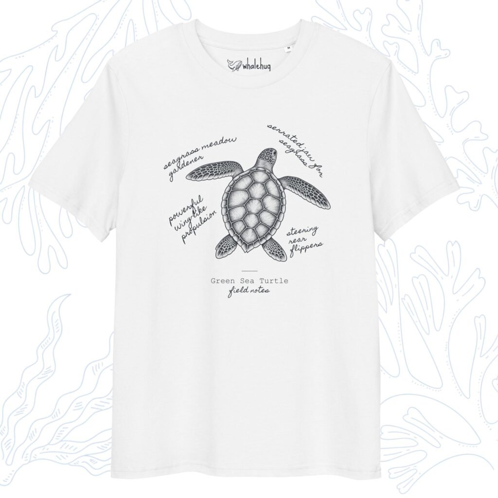 green sea turtle field notes t-shirt white organic cotton whalehug