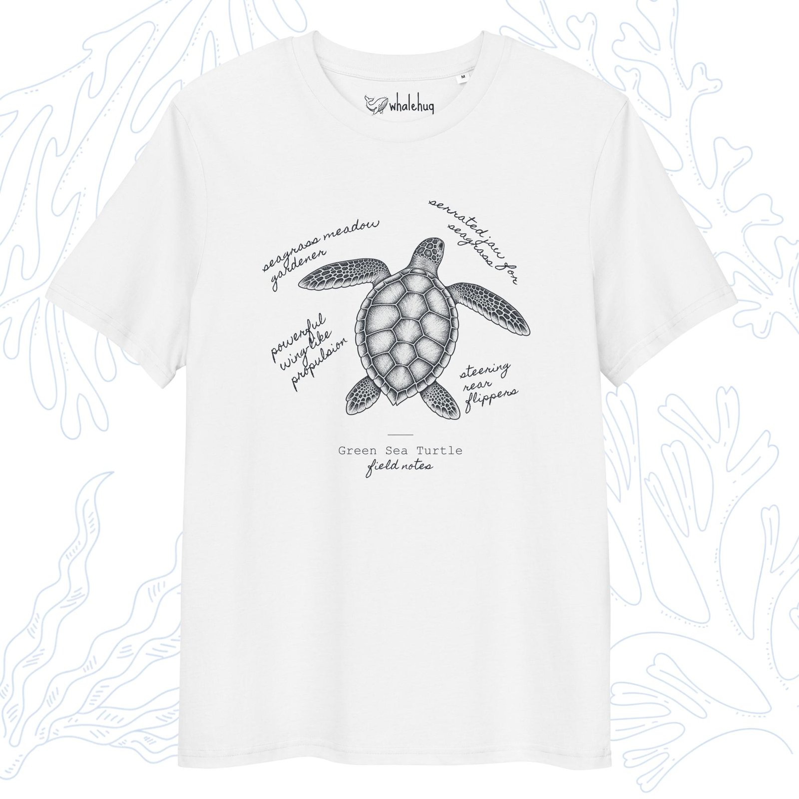 green sea turtle field notes t-shirt white organic cotton whalehug
